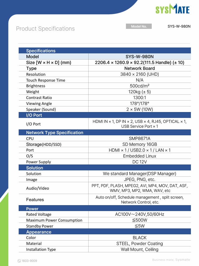Màn hình chuyên dụng Sysmate 98 inch SYS-W-980N